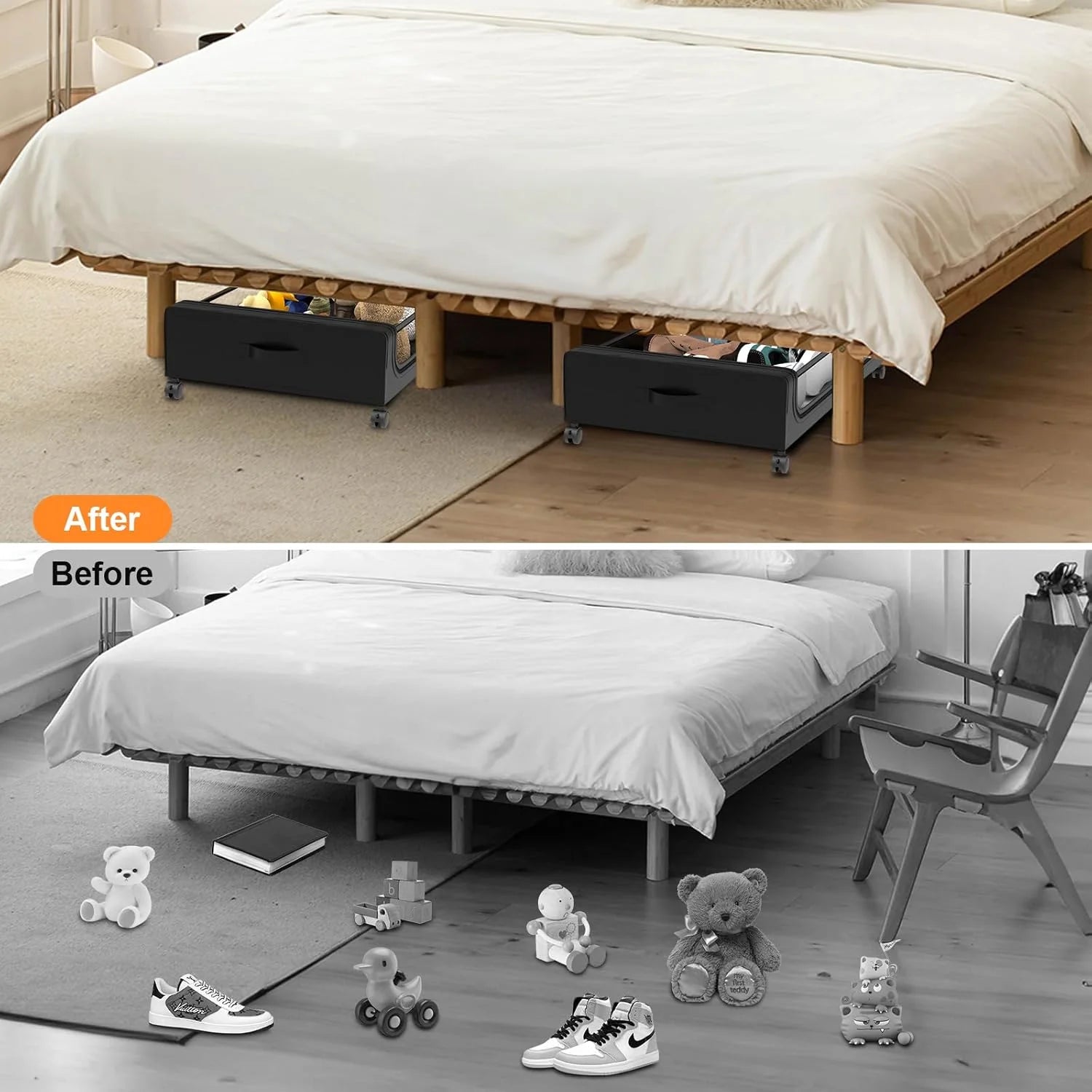 Under Bed Storage with Wheels 2 Pack, Large Rolling Containers with Lid B901