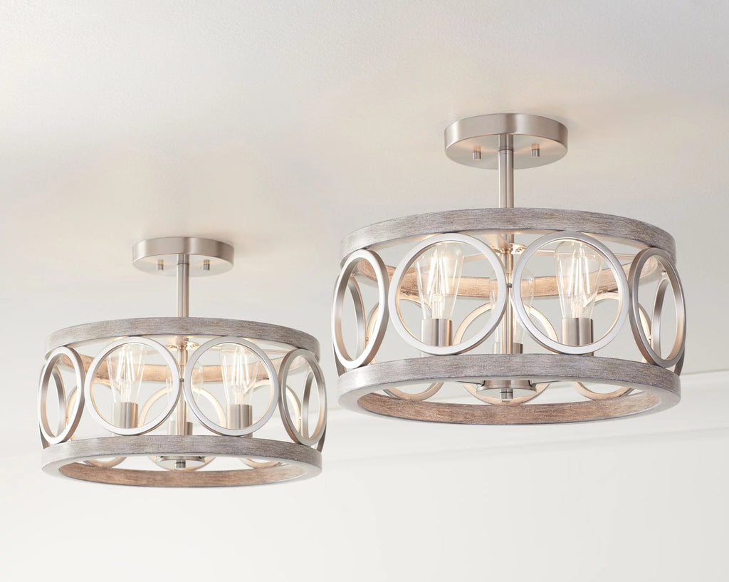 Rustic Farmhouse Semi Flush Mount Ceiling Light 16" Wide 3-Light LED W900