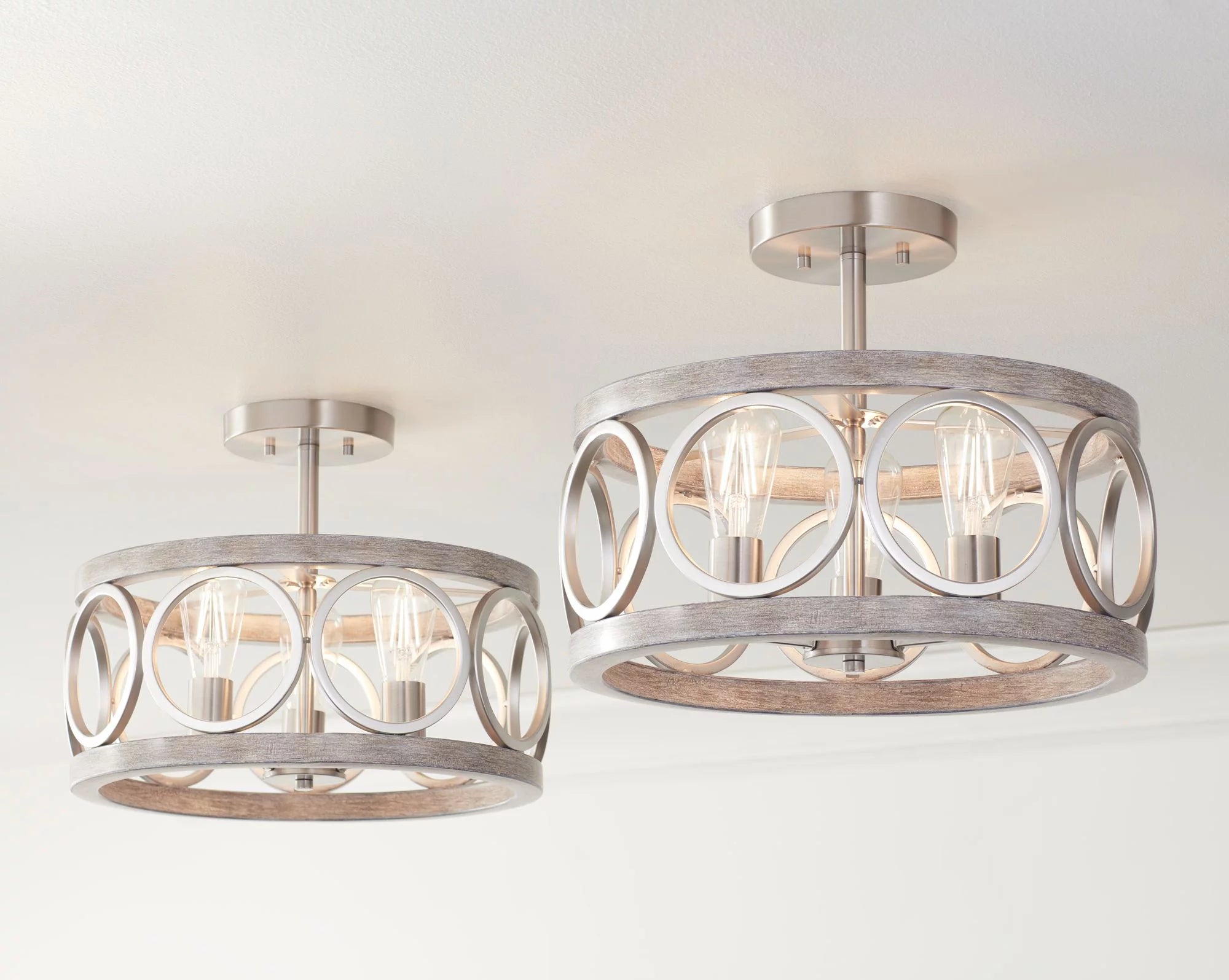 Rustic Farmhouse Semi Flush Mount Ceiling Light 16" Wide 3-Light LED W900