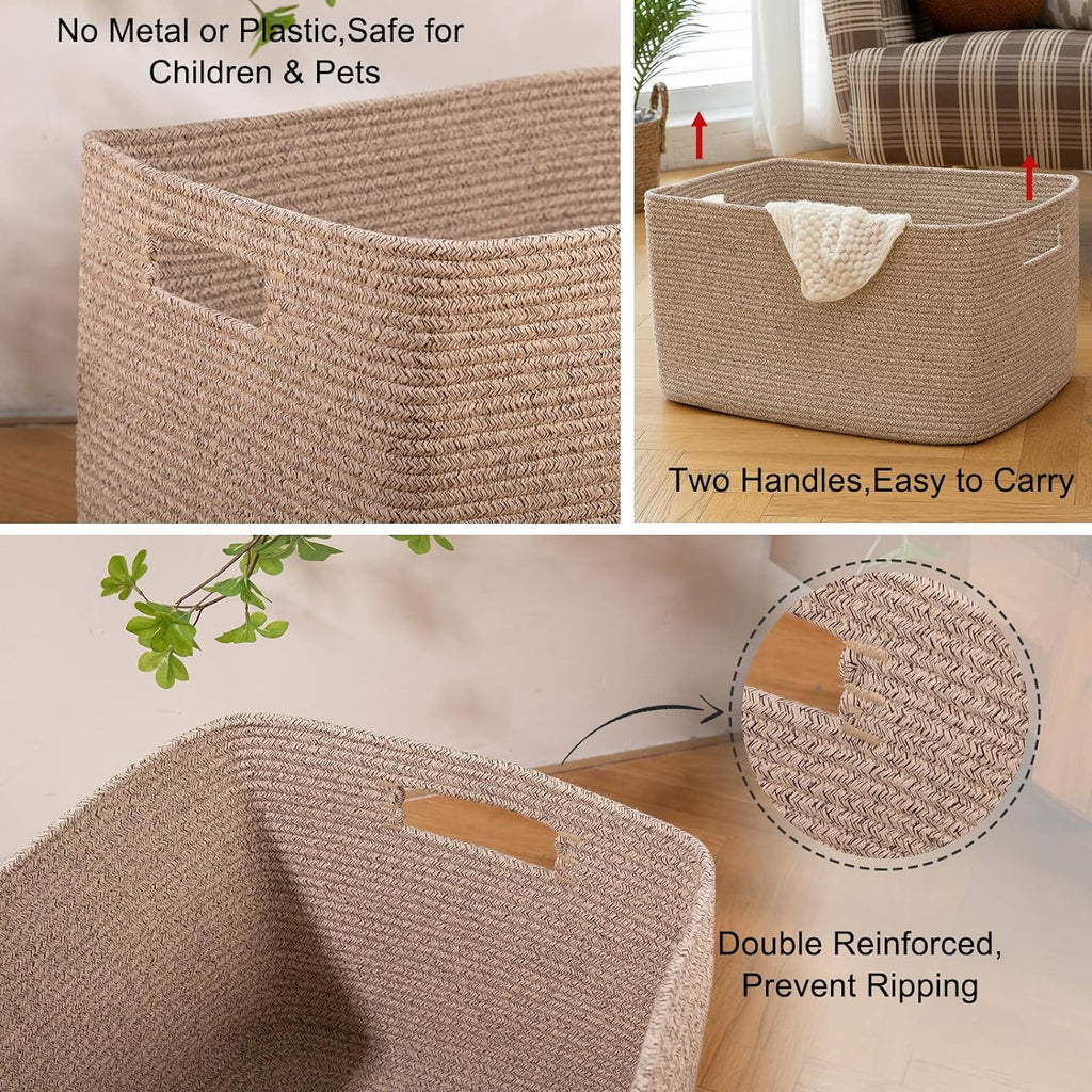 Cotton Rope Storage Basket, Oversized Blanket Basket for Living Room, Bedroom, Nursery A923987