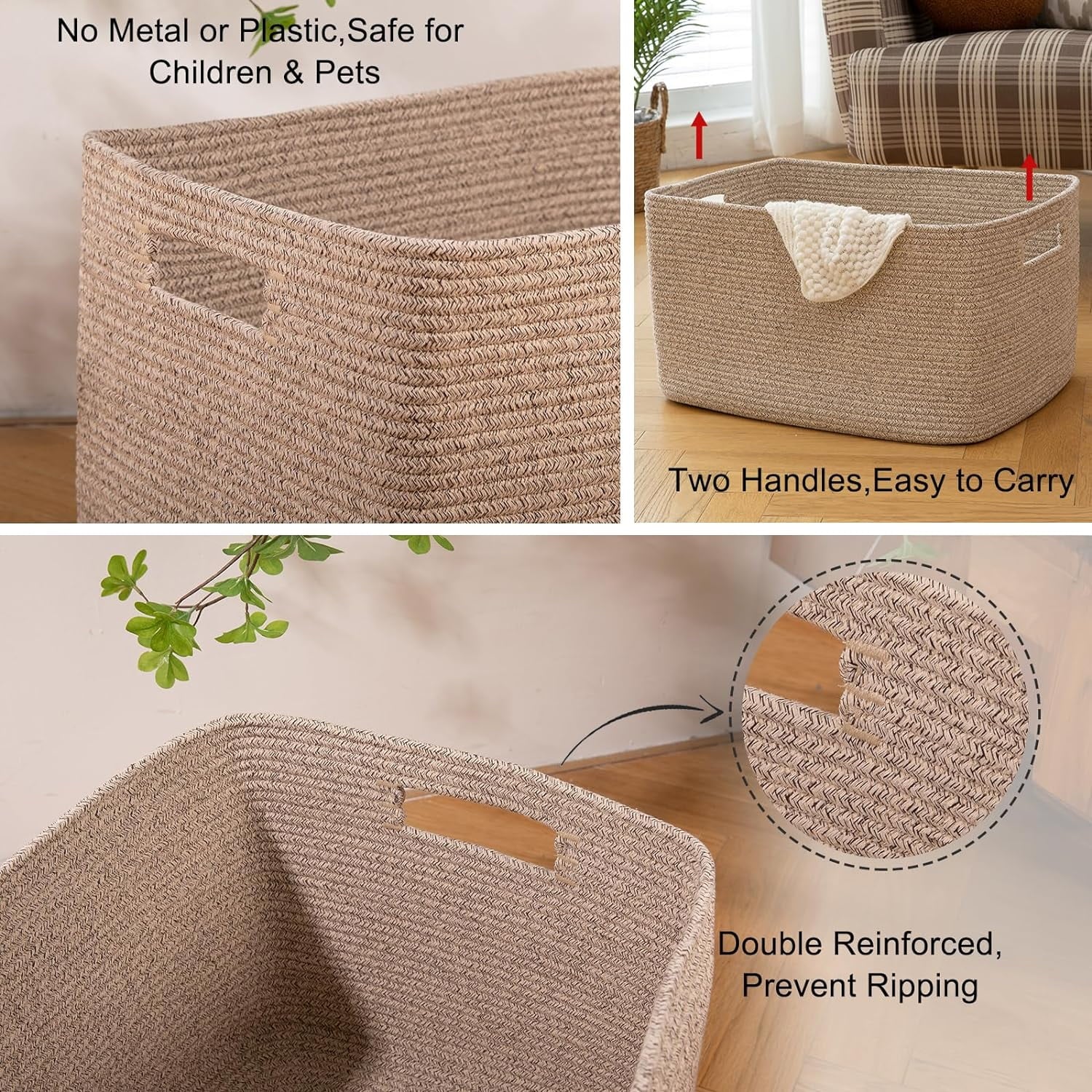Cotton Rope Storage Basket, Oversized Blanket Basket for Living Room, Bedroom, Nursery A923987