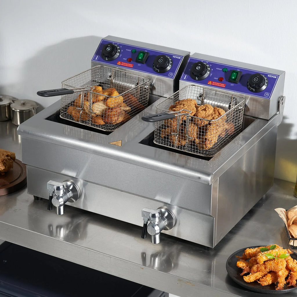 Commercial Electric Deep Fryer, Dual Tanks 3000W Countertop H866