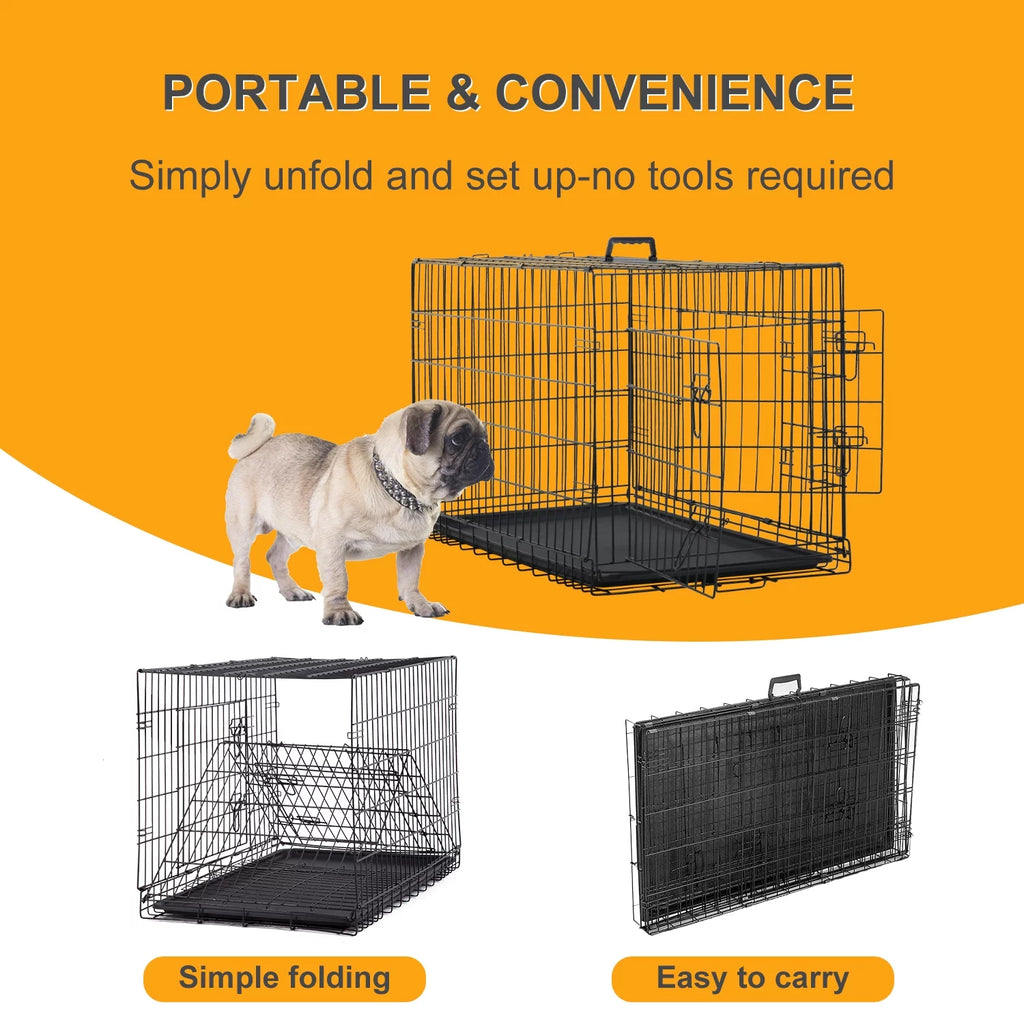 Large Dog Crate XL 42 Inch Wire Kennel with Divider and Double Door H5308