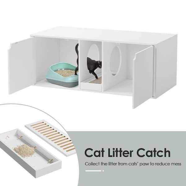 White Wood Side End Table Cat Litter Box with Double Room B884