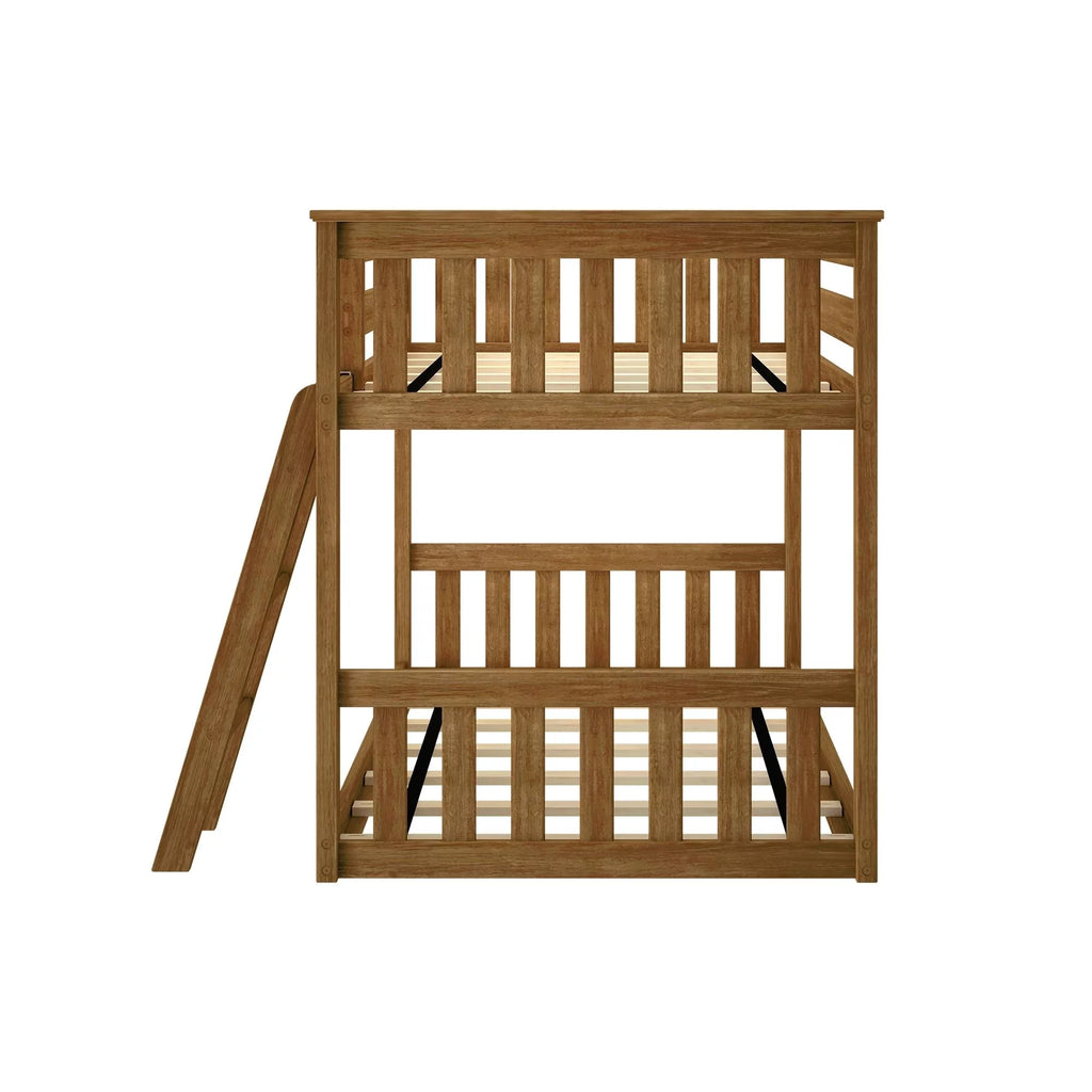 Twin over Twin Low Bunk Bed with Ladder for Kids, Solid Wood N99866