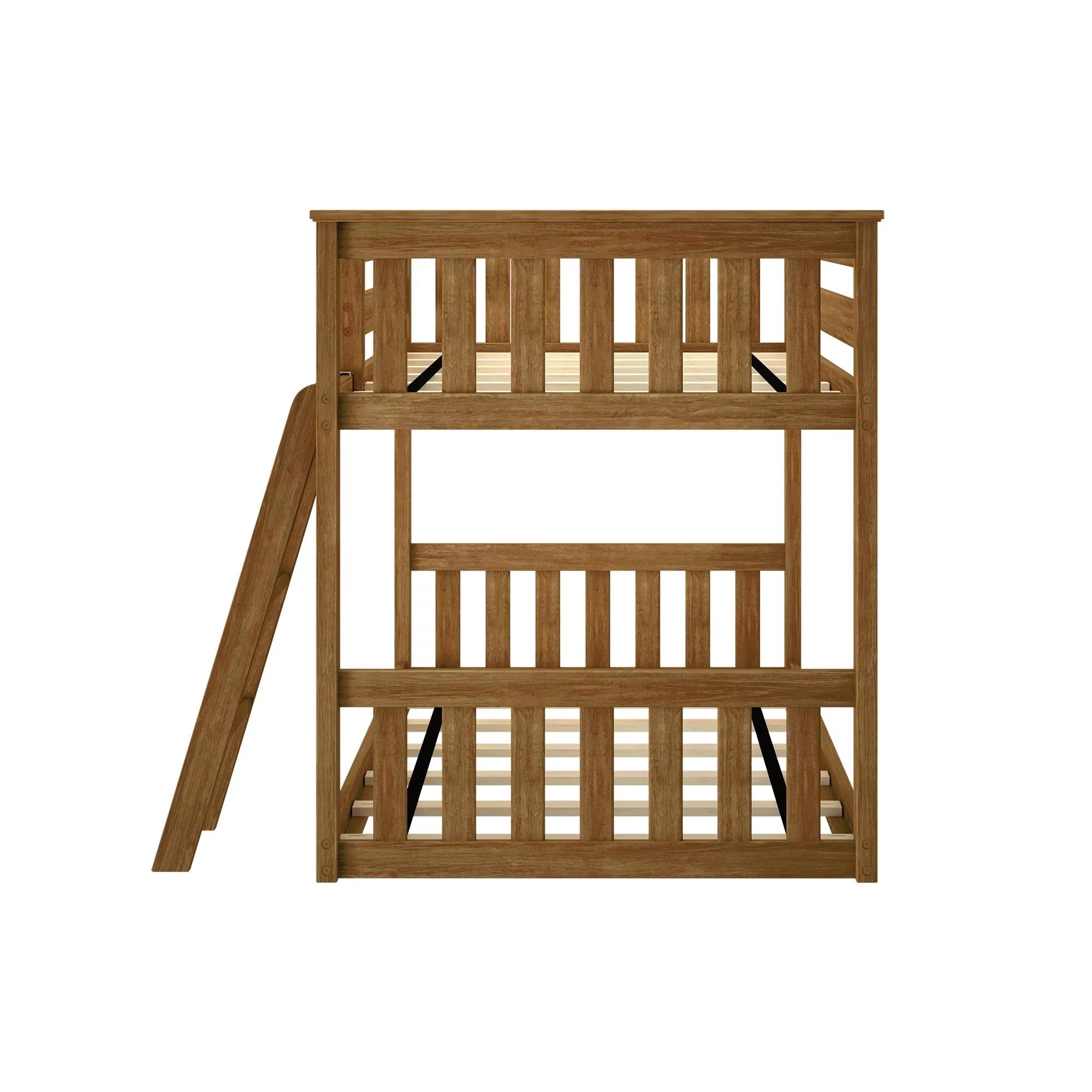 Twin over Twin Low Bunk Bed with Ladder for Kids, Solid Wood N99866