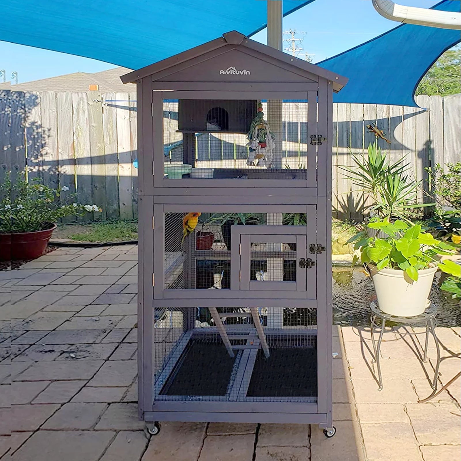 Large Wooden Birdcage with Stand for Parakeets, Cockatiel, Parrot J8908