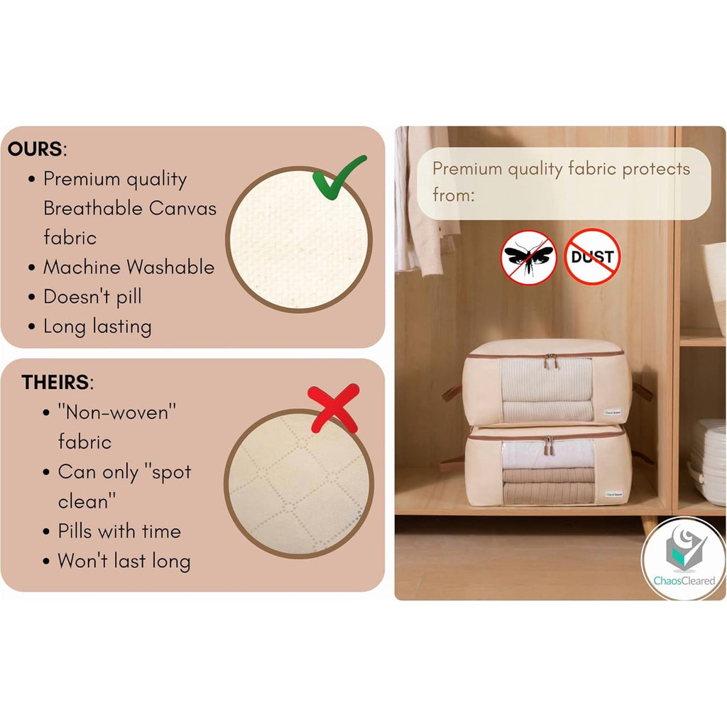 Canvas Clothing Storage 2 Bags Clothes Organizer with Zip Window G202295