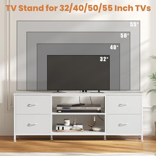 TV Stand with 4 Fabric Drawers and Open Shelves for 50" TV, Black Wood Veins I88170