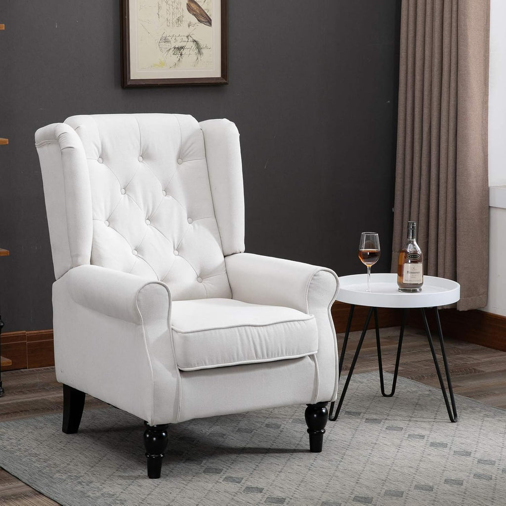 Button-Tufted Accent Chair with High Wingback, Set of 2, Cream White V426117