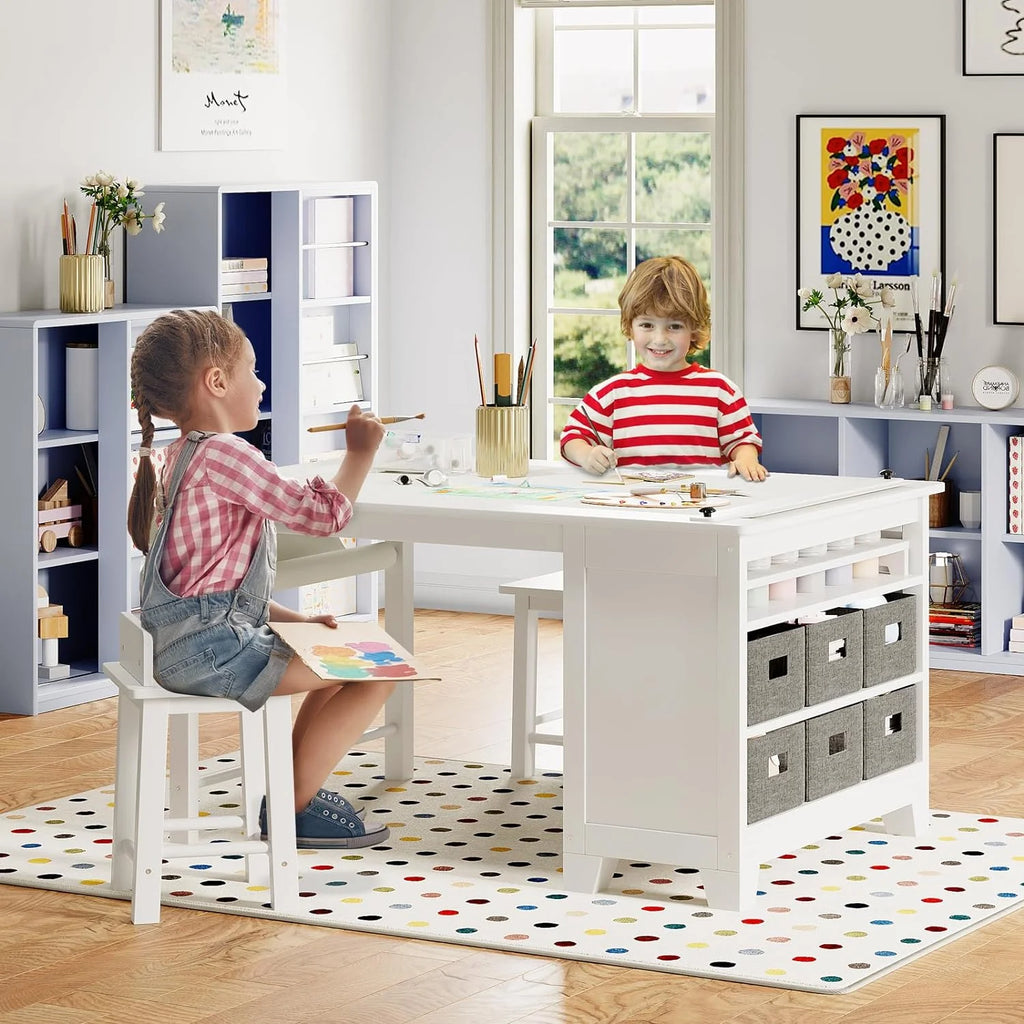 Kids Art Table and Chair Set with Storage Shelves and Paper Roll G84422