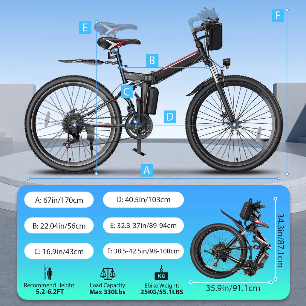Folding Electric Mountain Bike for Adults, 48V 7.8Ah, 21 Speed W320