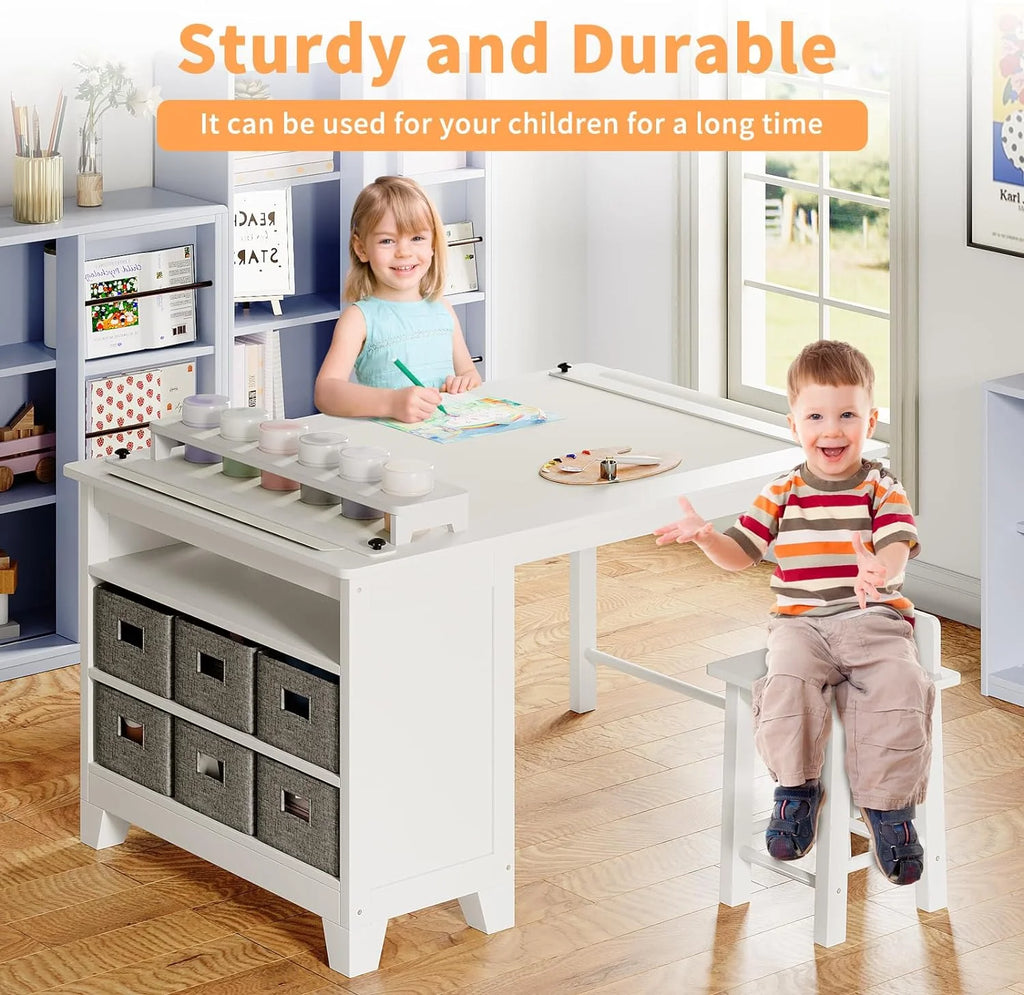 Kids Art Table and Chair Set with Storage Shelves and Paper Roll G84422
