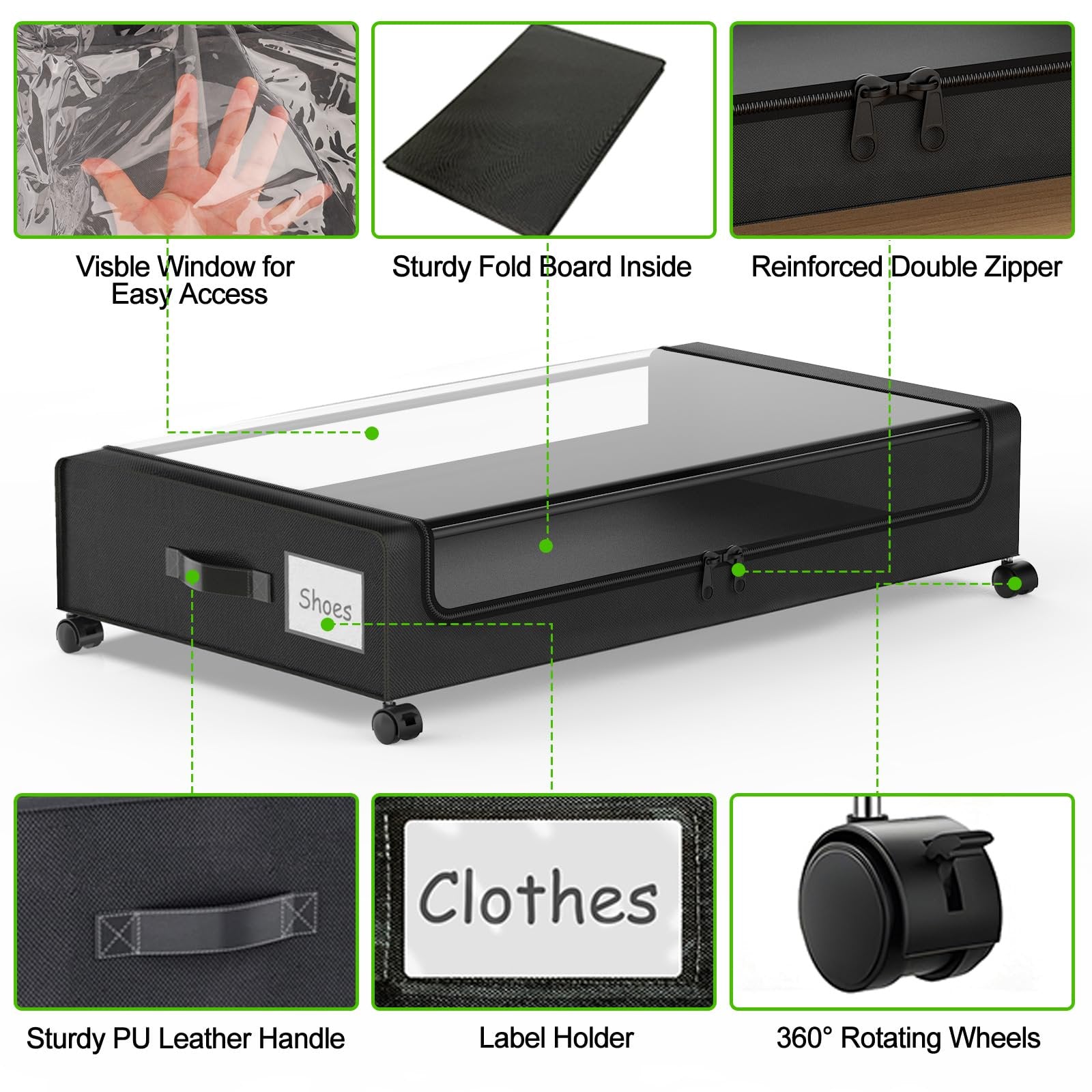 Underbed storage with wheels, 2 pack, clear lid, black X159
