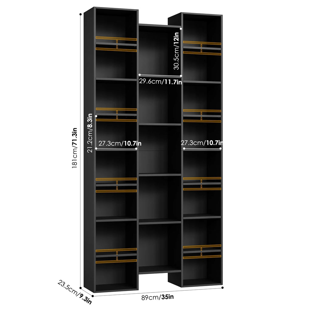 21-Cube Bookcase with Adjustable Shelves, Triple Width Storage Rack, Black R4388