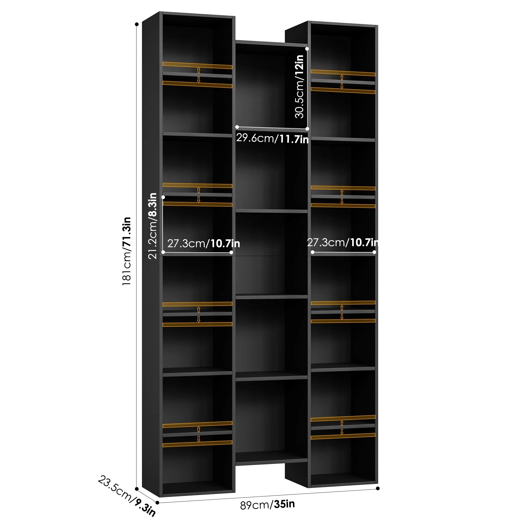 21-Cube Bookcase with Adjustable Shelves, Triple Width Storage Rack, Black R4388