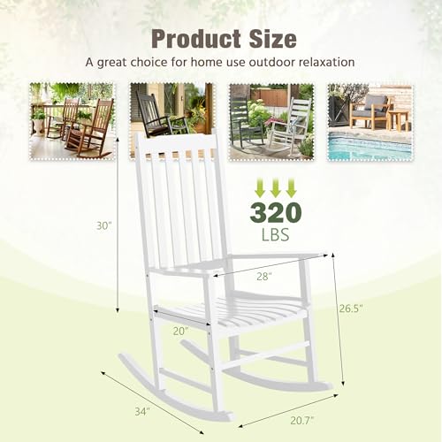 Outdoor Rocking Chair, Acacia High Back Oversized All-Weather Lounge Rocker, Brown O3433