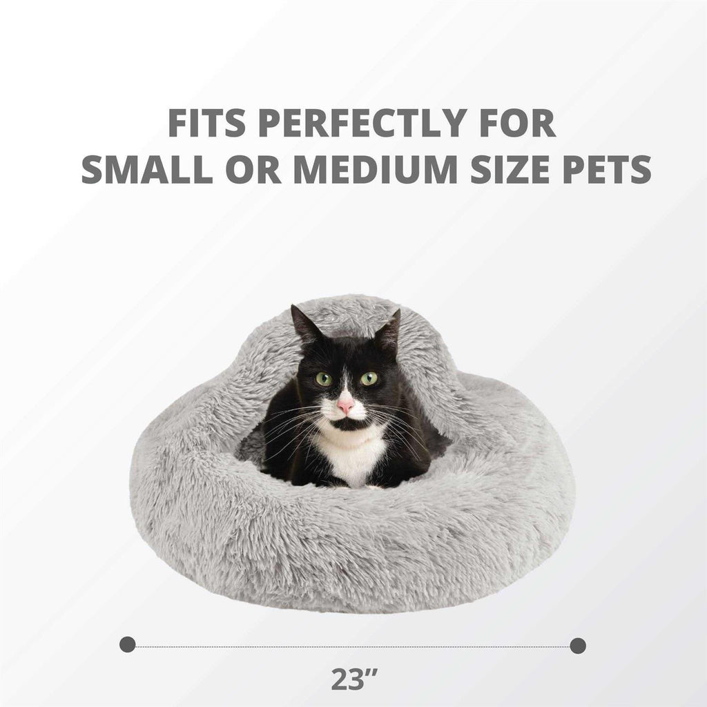 Cat Bed Cave Soft Faux Fur Hooded Blanket for Indoor Pets G523618