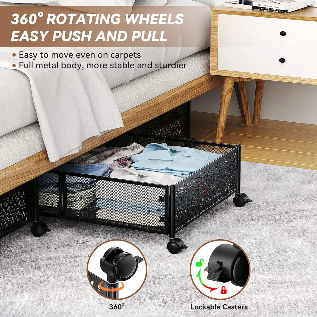 Under Bed Storage Containers with Wheels, Shoe Organizer Drawer, Metal Storage for Clothes Shoes Blankets V749978