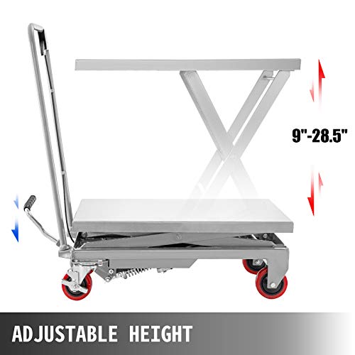 Hydraulic Scissor Lift Cart, 500 lbs Capacity, 28.5-Inch Lifting Height, Manual Foot Pump W486