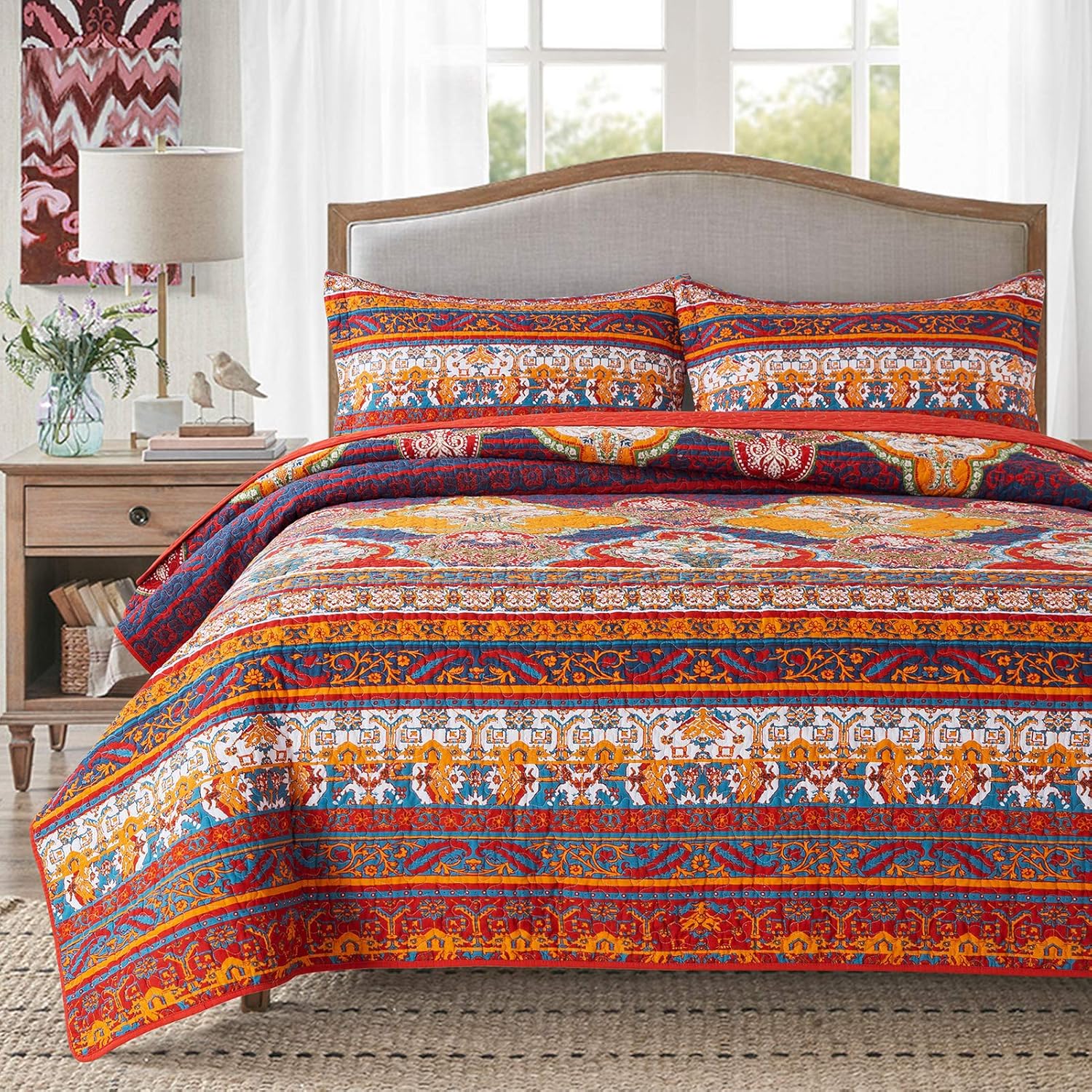 Reversible Cotton Patchwork Bedspread Set W41550