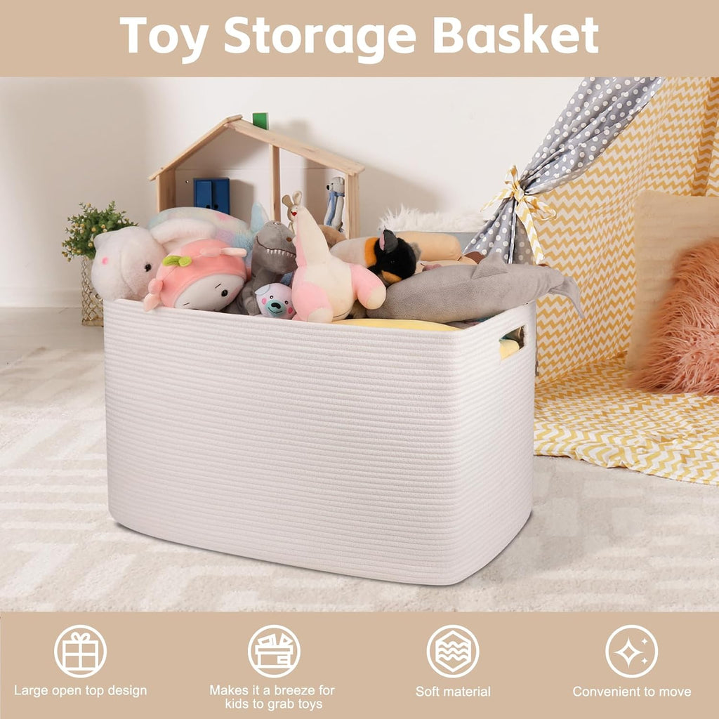 Cotton Rope Storage Basket, Oversized Blanket Basket, 25 x 17 x 16 Inches, White F73525