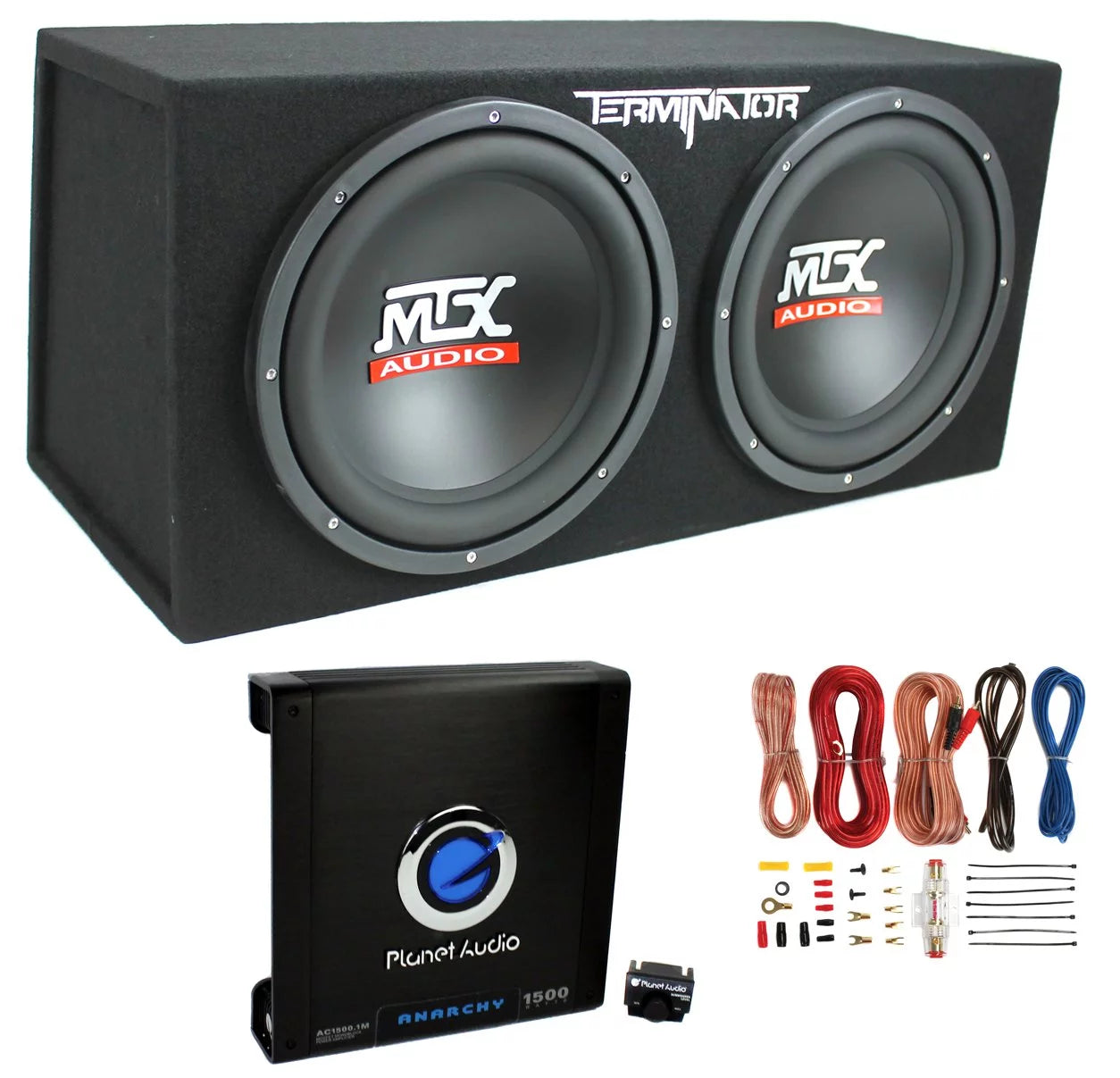 12" 1200W Dual Loaded Car Subwoofers with Box and 1500W Amp Kit W84779
