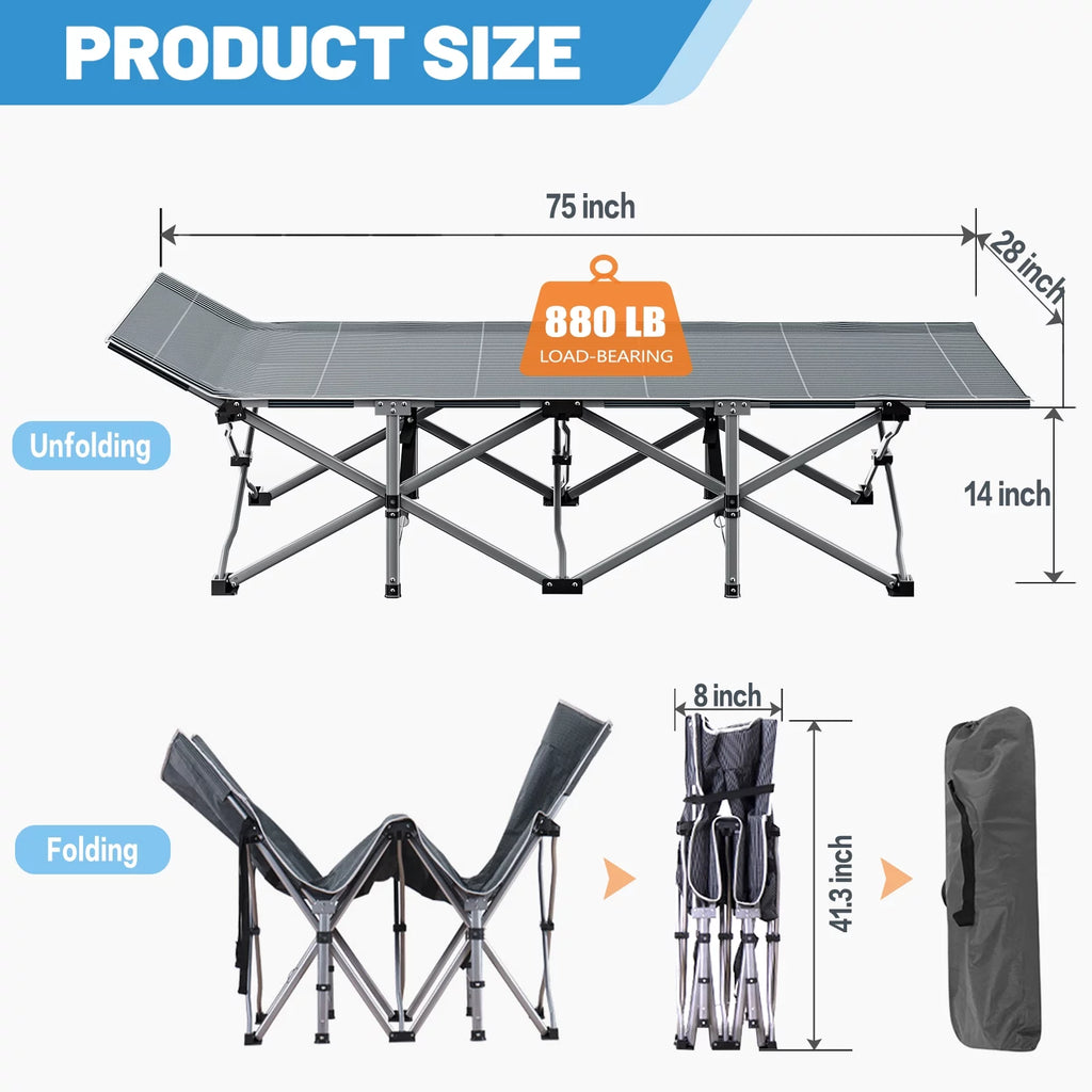Camping Cot for Adults, Portable Folding Bed with Mattress and Carry Bag J418