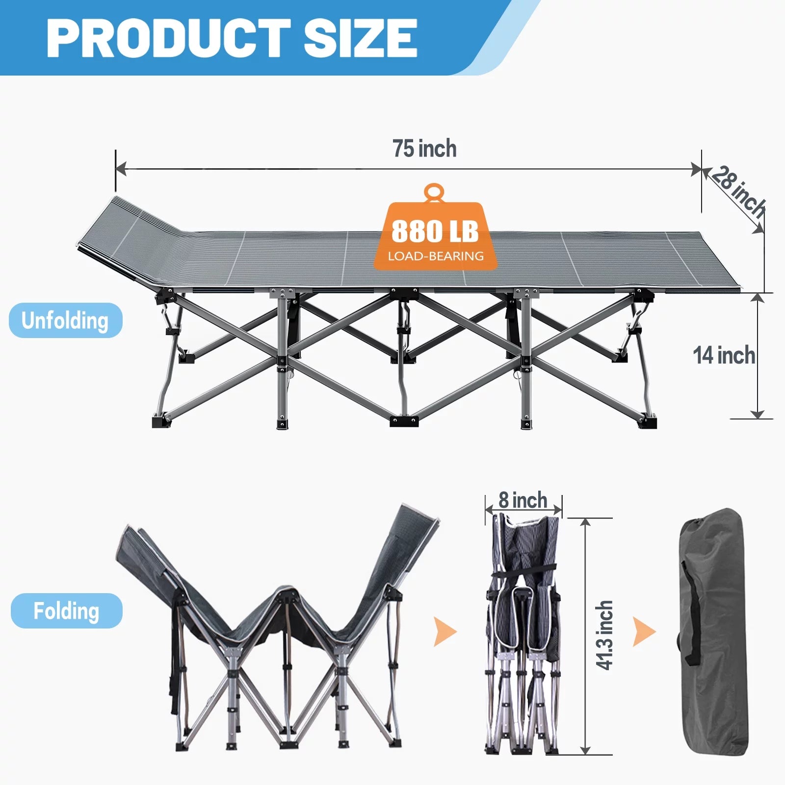 Camping Cot for Adults, Portable Folding Bed with Mattress and Carry Bag J418