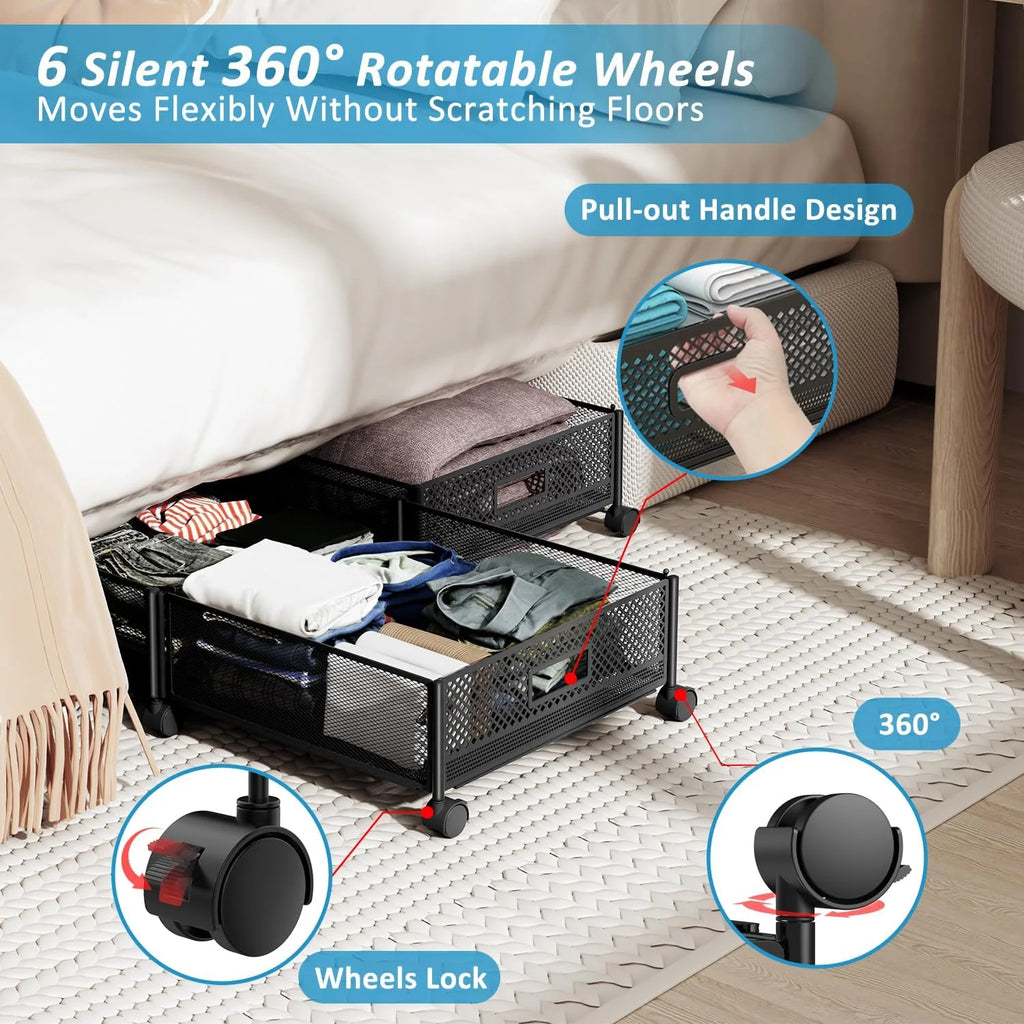 Under Bed Storage on Wheels, Large Capacity Rolling Containers, Foldable Drawers W803948