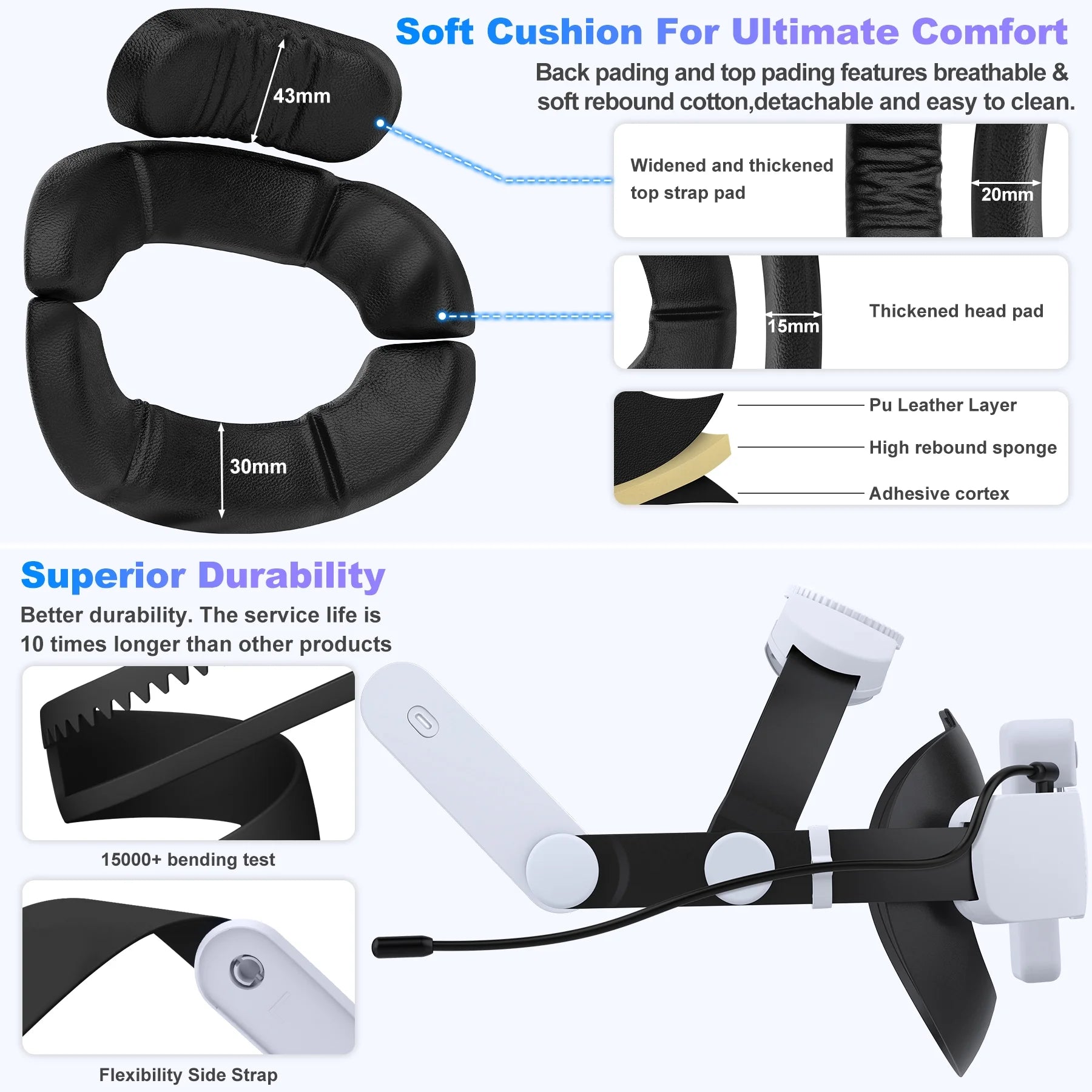 Head Strap with 7500mAh Rechargeable Battery for Quest 2 & 3 VR Headset A84991