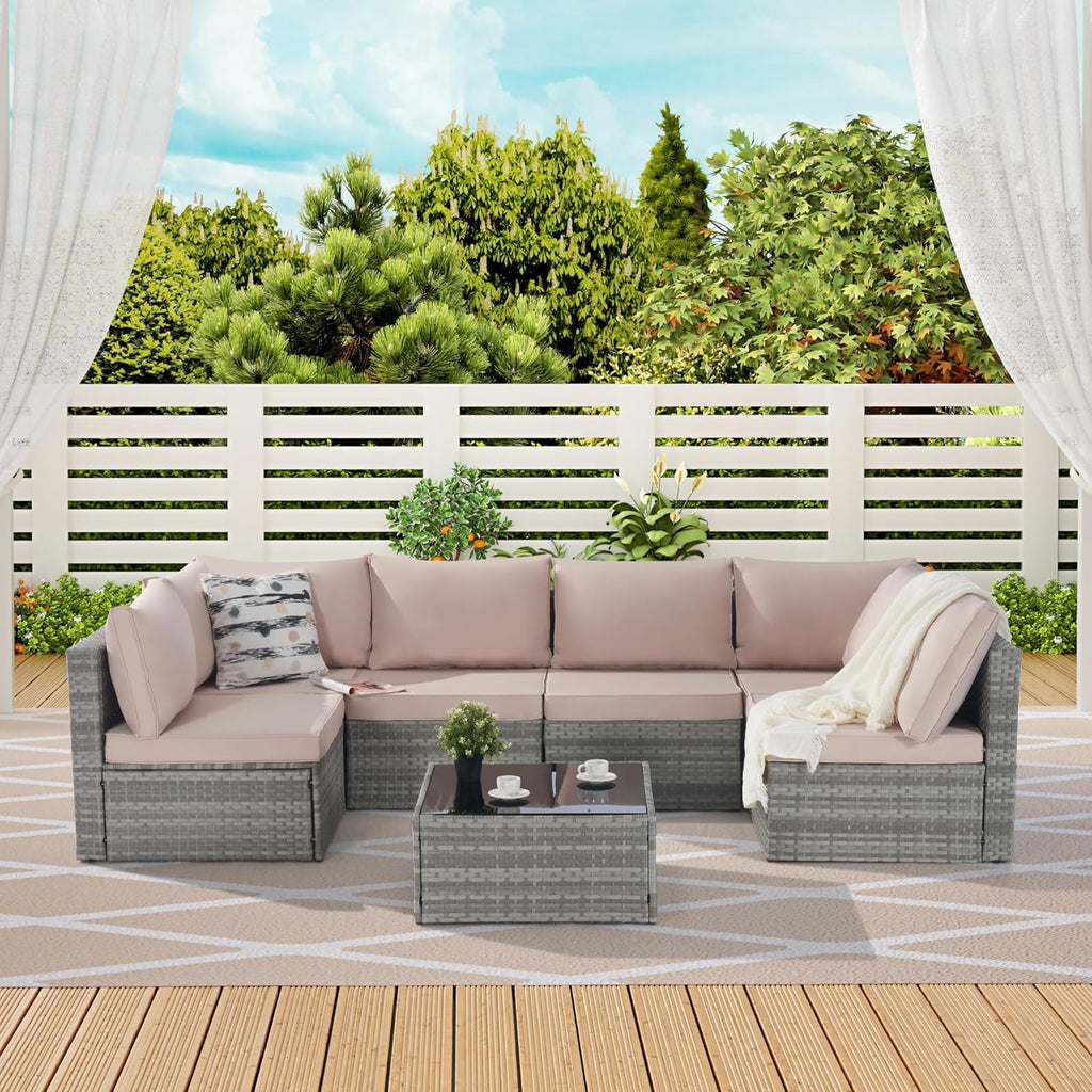 Outdoor Patio Conversation Set with PE Rattan Wicker Sofa and Coffee Table F441515