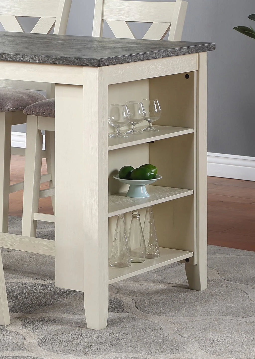 5pc Counter Height Dining Table with Storage Shelves and Stools X567878