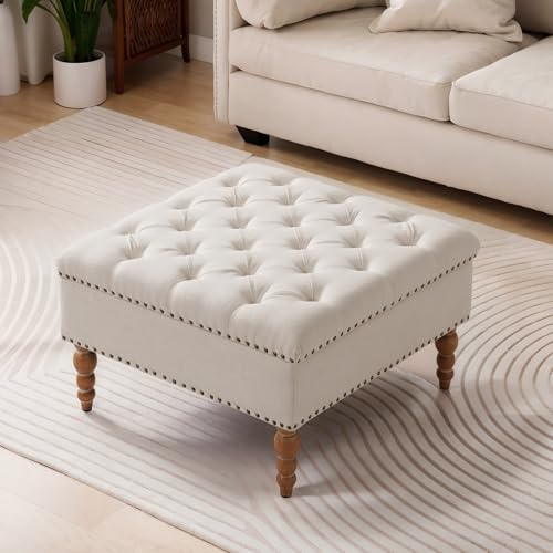 Large Square Ottoman Coffee Table with Storage and Solid Wood Shelf Z39627