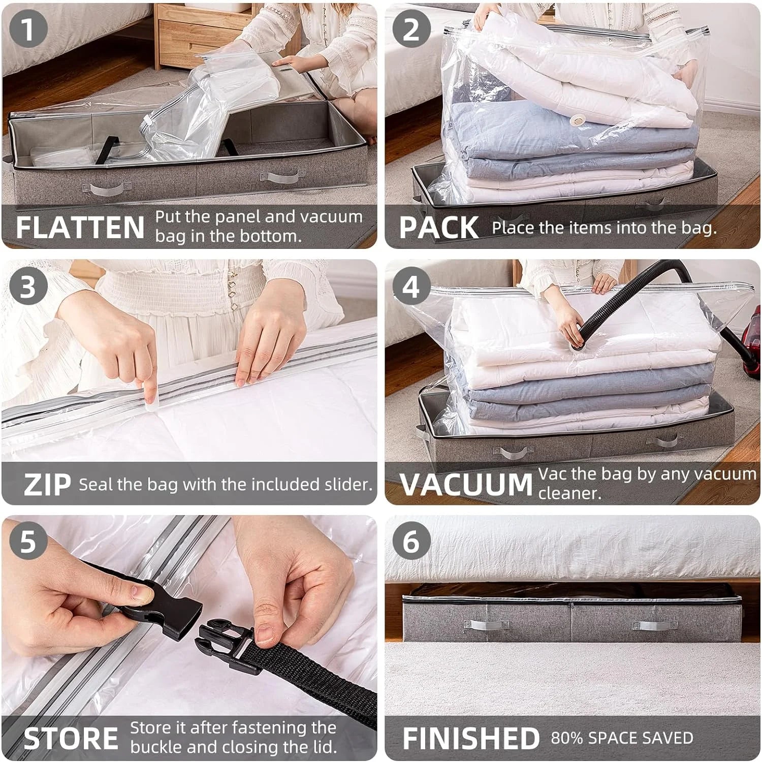 Under Bed Storage Container for Quilts Pillows Blankets, Foldable Large Capacity N668214