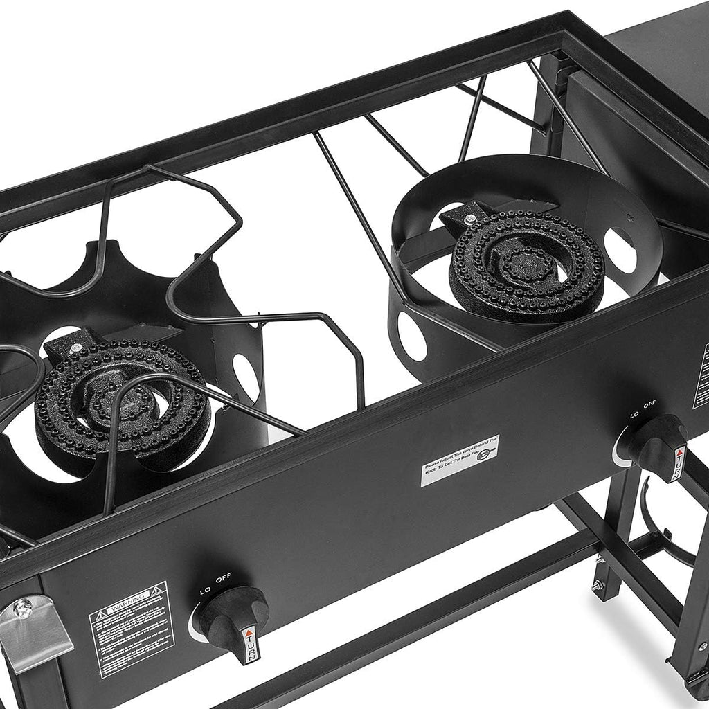 Outdoor Dual Burner Propane Stove with Side Shelves E177618
