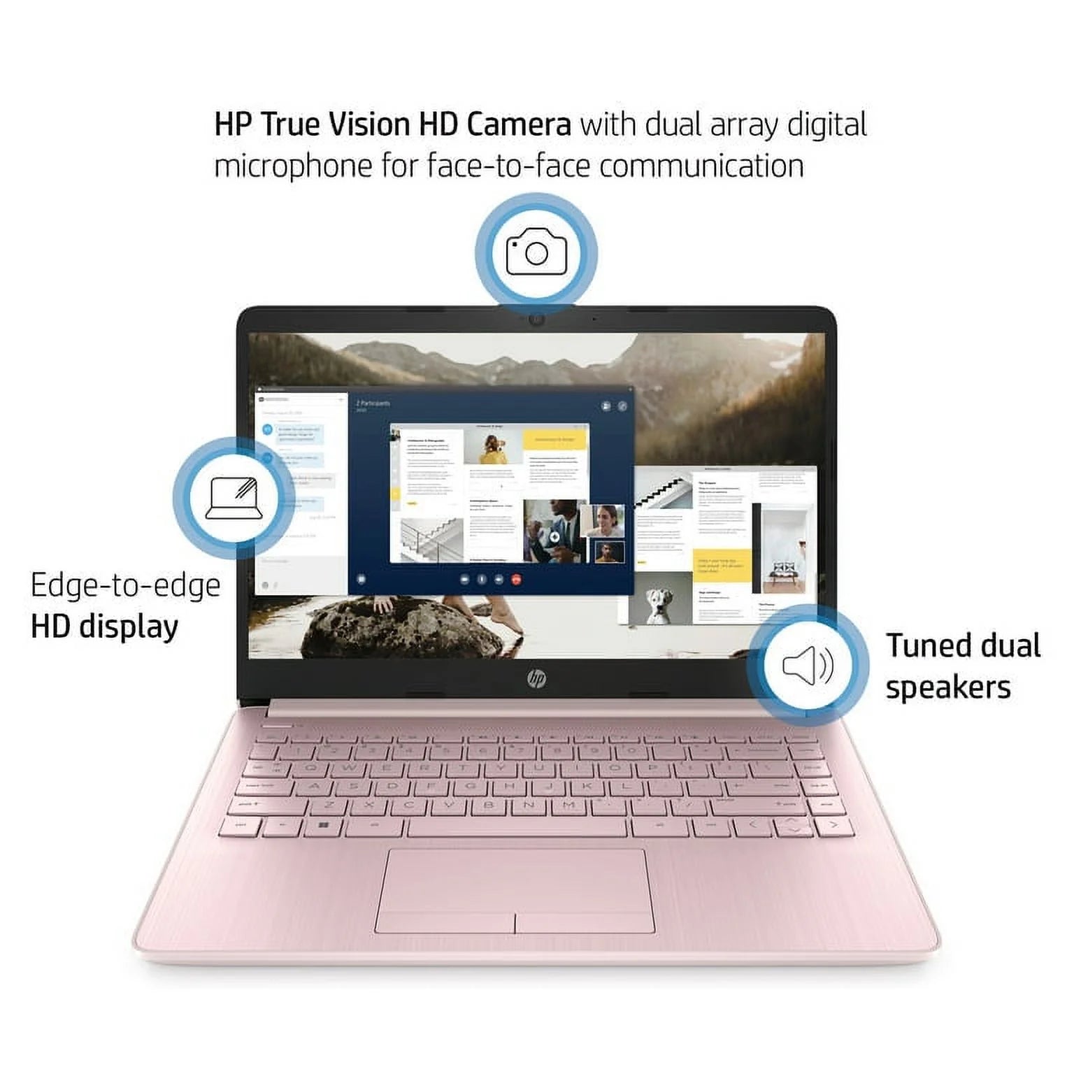 14" Ultralight Laptop, Intel Celeron Quad-Core, 16GB RAM, 64GB eMMC, Windows 11, Pink S7584