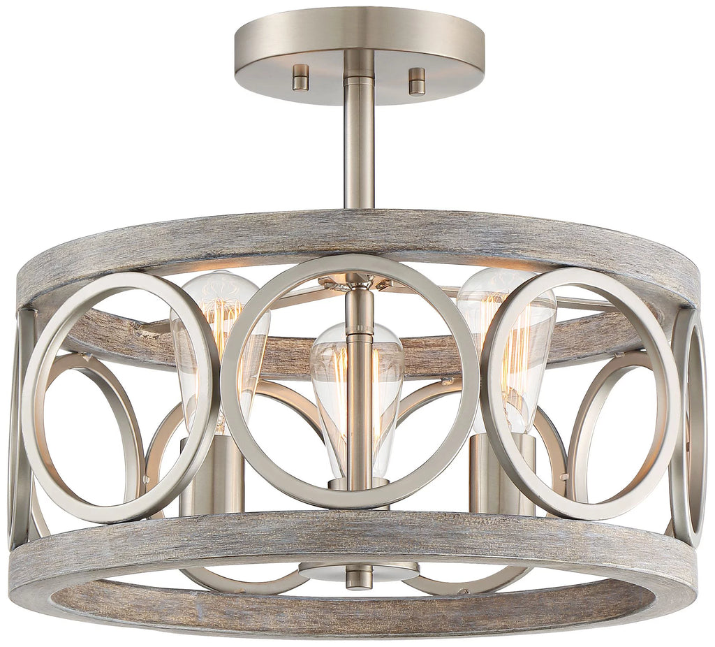 Rustic Farmhouse Semi Flush Mount Ceiling Light 16" Wide 3-Light LED W900