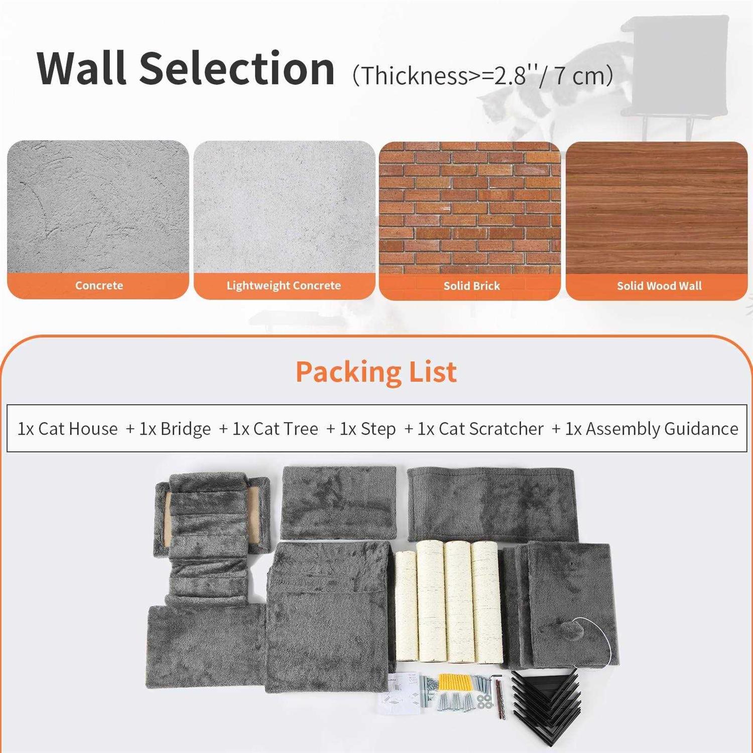 Wall-Mounted Cat Furniture Set with Shelves, Climber, and Scratcher C608364