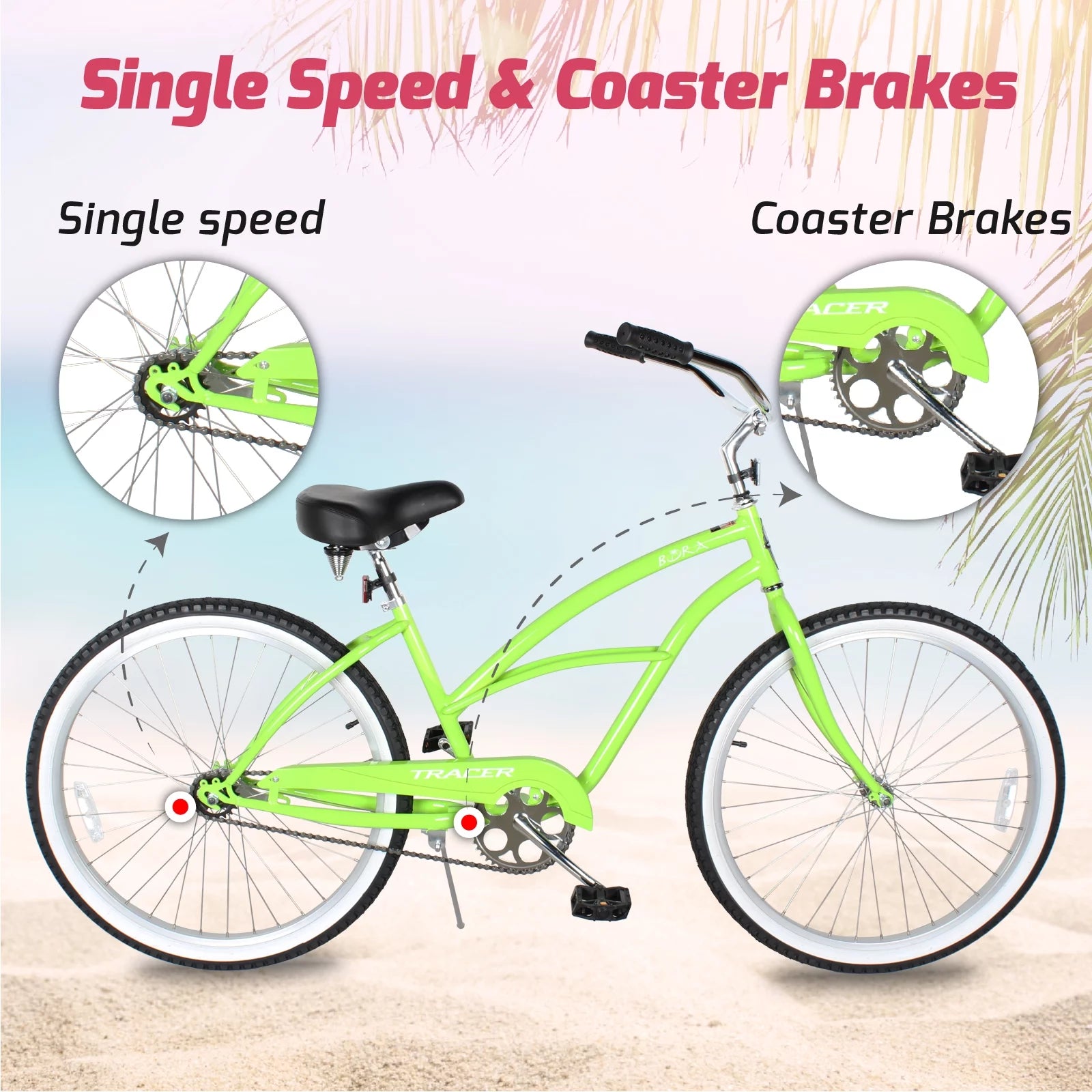 26 Inch Beach Cruiser Bike for Adult, Steel Frame, Coaster Brake S9101