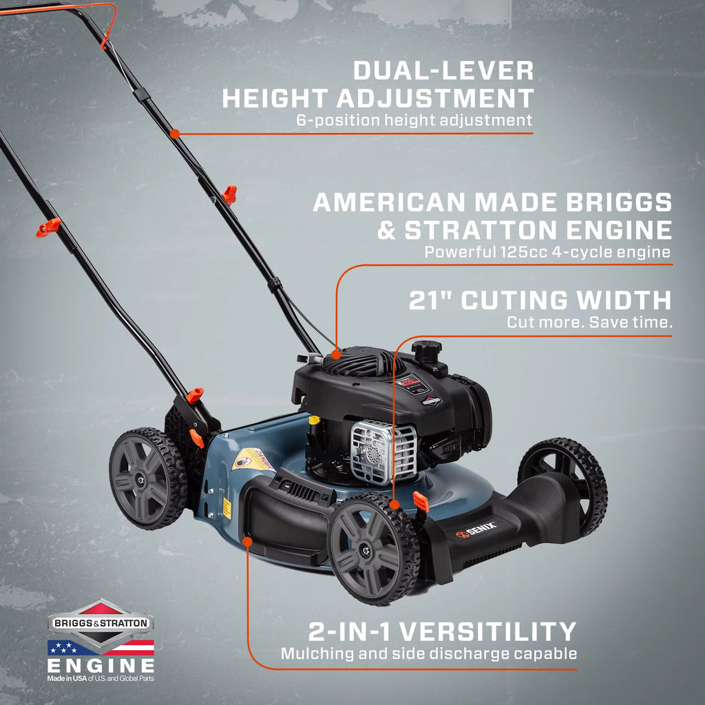 21-Inch 125cc Gas Push Lawn Mower with Mulch & Side Discharge S272