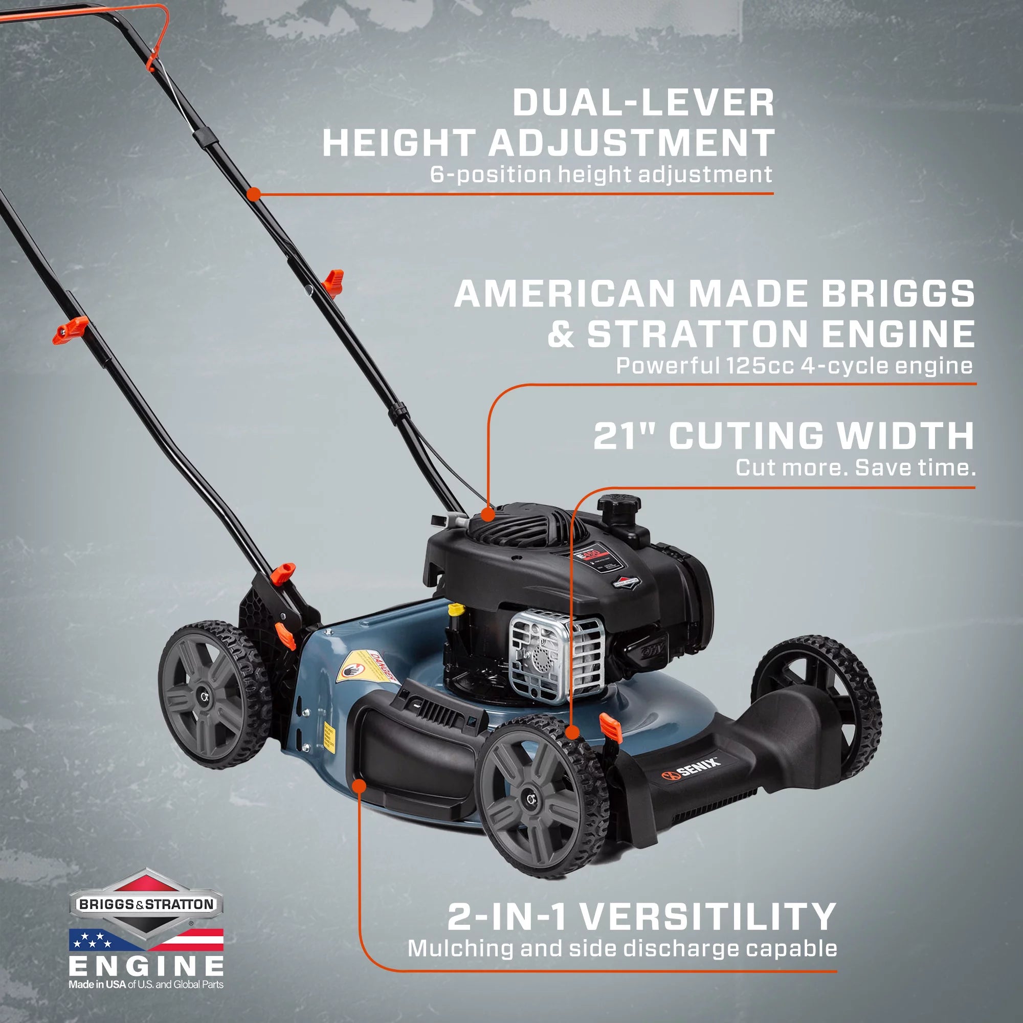 21-Inch 125cc Gas Push Lawn Mower with Mulch & Side Discharge S272