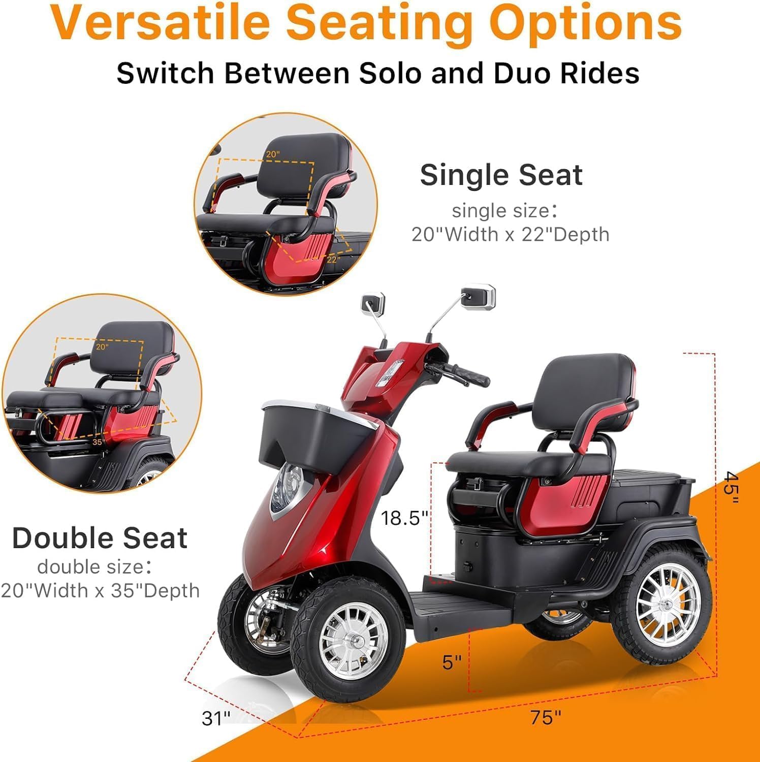 4 Wheel Mobility Scooter for Seniors, 500lbs Capacity, 36-Mile Range R592775