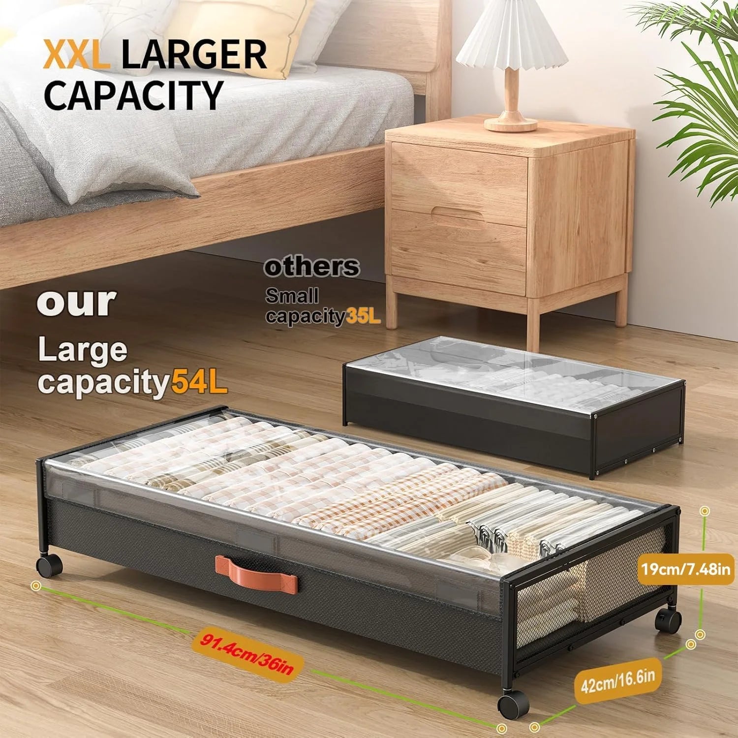 Under Bed Storage Containers with Wheels, Large 54L, 2 Pack Z7022