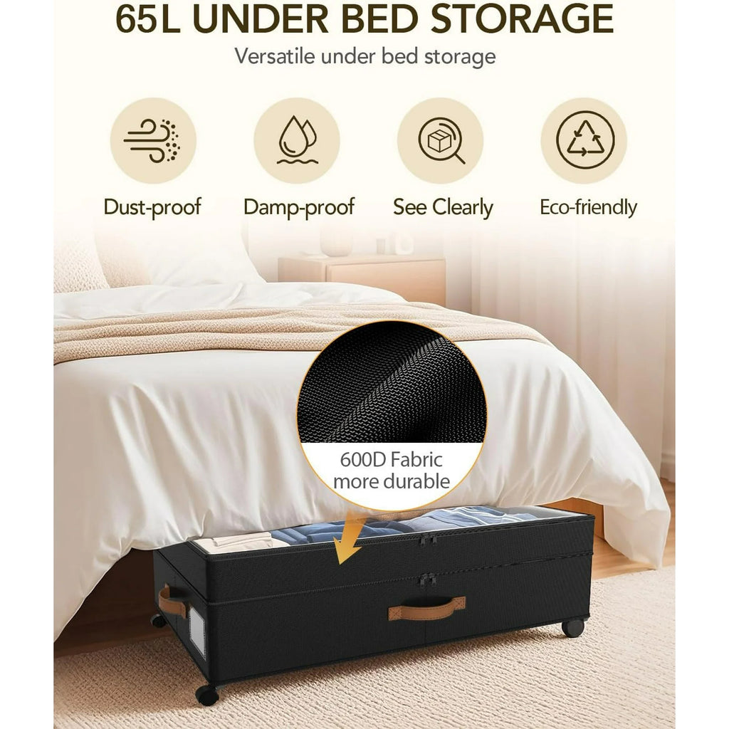 Under Bed Storage with Wheels, Adjustable Height, 10 Inches, Black E7377