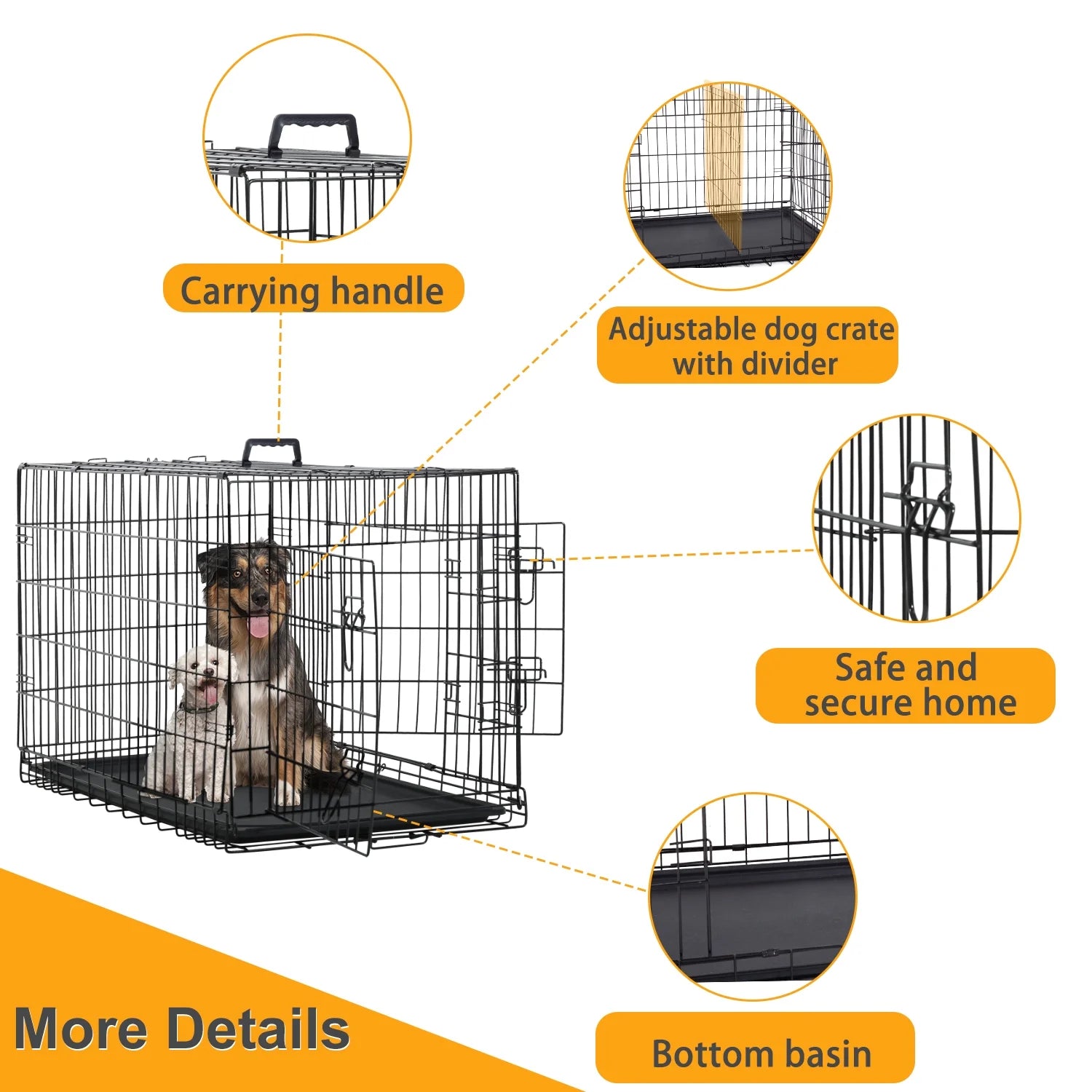 Large Dog Crate XL 42 Inch Wire Kennel with Divider and Double Door H5308