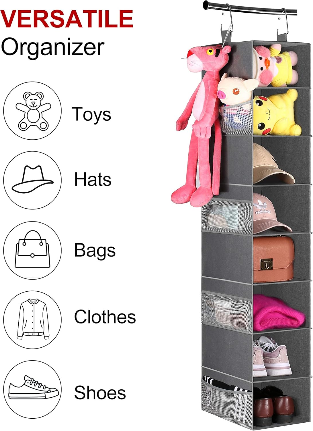 3-Tier Long Shoe Rack for Closet with 8-Shelf Hanging Organizer M871