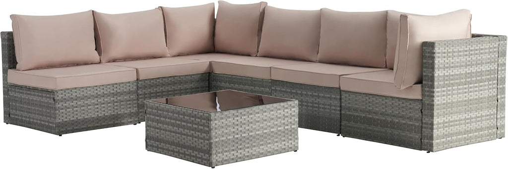 Outdoor Patio Conversation Set with PE Rattan Wicker Sofa and Coffee Table F441515