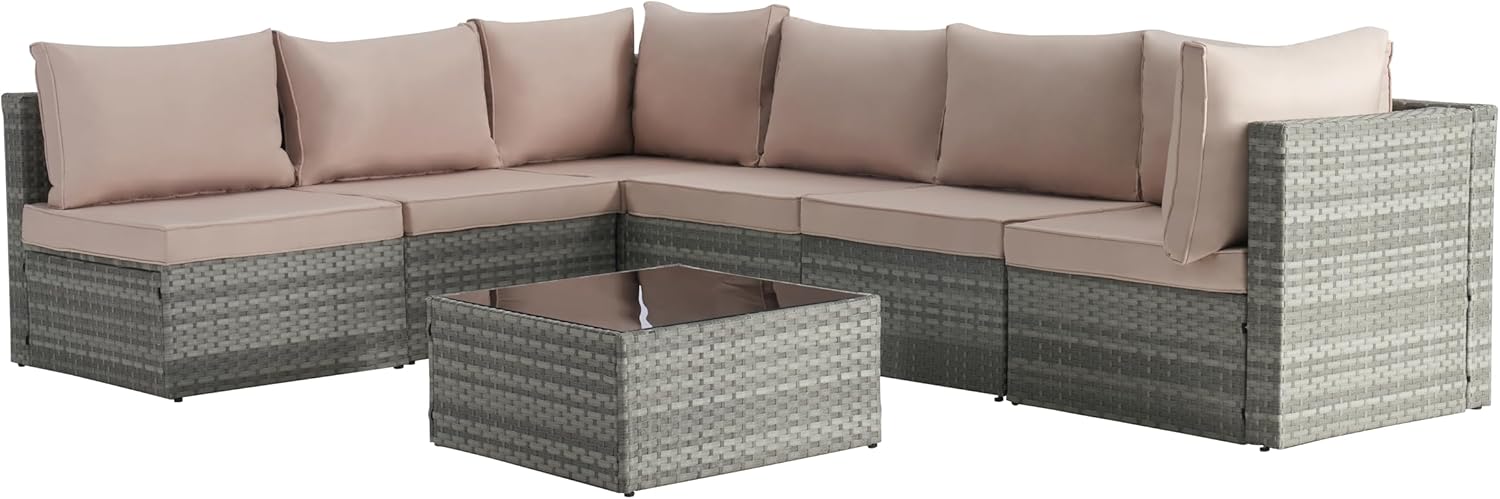 Outdoor Patio Conversation Set with PE Rattan Wicker Sofa and Coffee Table F441515
