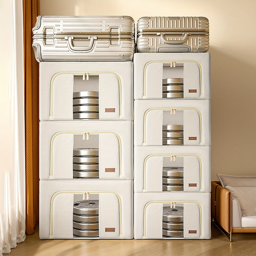 Steel Frame Storage Bins with Clear Window, Foldable Stackable, 2-Pack U5921